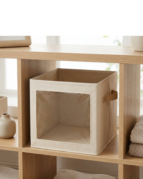 Bnvfk Windowed Linen Blend Folding Storage Cube 32 L Natural - Lifestyle view