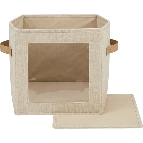 Bnvfk Windowed Linen Blend Folding Storage Cube 32 L Natural - Product view