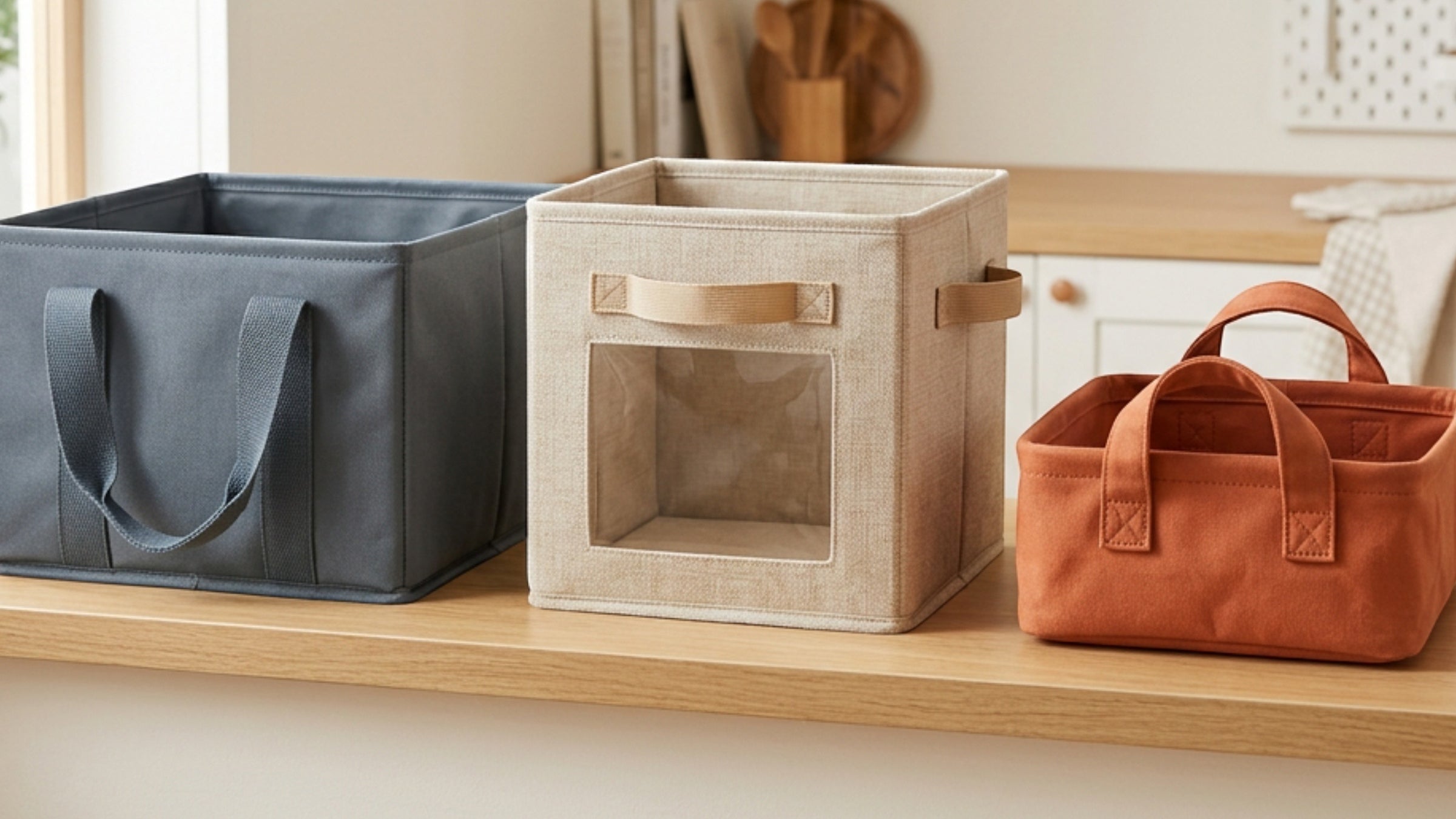 Bnvfk Fabric Folding Storage Baskets with Handles
